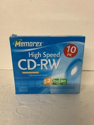 CD High Speed Memorex 10Pack Music CD-RW Discs 12X 700Mb 80min Blank NEW W/cases - Image 1 of 3