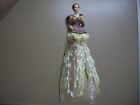 Vintage wiktoriańska porcelana wróżka anioł lalka koronkowe koraliki i wstążki sukienka ozdoba