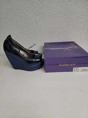NEW WOMEN'S MADDEN GIRL COUPE GLITTER PLATFORM BLUE PEEP TOE PUMPS SHOES 9.5 - Image 1 of 4