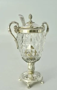 Antique French Mustard Pot Sterling Silver Crystal Vieillard Hallmark 19th C - Picture 1 of 12