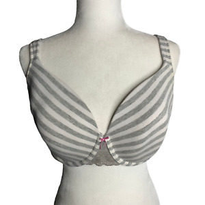 Cacique Full Coverage Underwire Bra 38DD Grey Striped Lightly Lined Adjustable 
