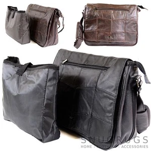Large Leather Messenger Laptop School Work Bag with Padded Shoulder Strap - Picture 1 of 9