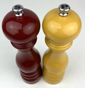 Peugeot France Salt Pepper Mill Red Yellow Lacquer Adjustable Grind MCM READ - Picture 1 of 15