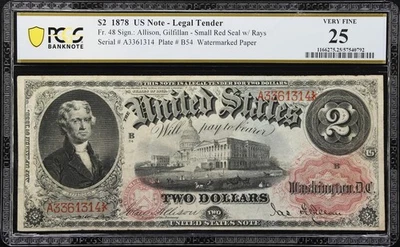 Fr. 48. 1878 $2 Legal Tender Note. PCGS Banknote Very Fine 25. - Image 1 of 2