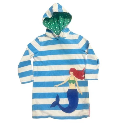 Túnica Mini Boden Niña Sirena Azul Rayas Terry Con Capucha 6-7 Años Foto 1 de 4