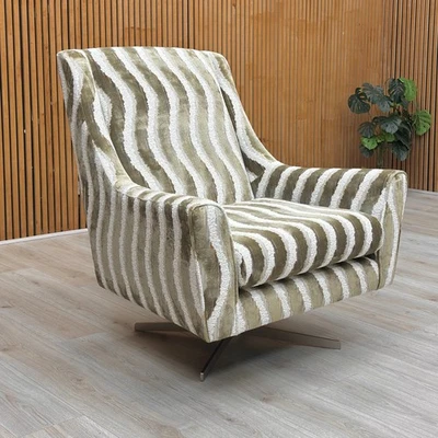 DFS 'Serenis' Accent Chair Slate Moss Serenis Pattern Swivel Metal Base NEW - Image 1 of 4