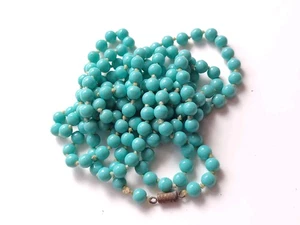 Retro Vintage Turquoise Glass Bead Beaded Necklace Matinee Length - Picture 1 of 4