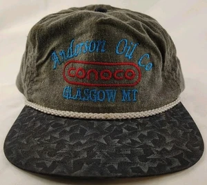 Vintage 90s Conoco Andersons Oil Company Glasgow MT Strapback Rope Hat Made USA  - Bild 1 von 7