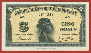 FRENCH WEST AFRICA 14. 12. 1942 5 FRANCS (PICK#28a) CH XF - Picture 1 of 2