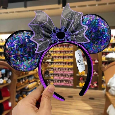 Disney-Parques Halloween Telaraña Lentejuelas Loungefly Orejas de Minnie Mouse Diadema Foto 1 de 4