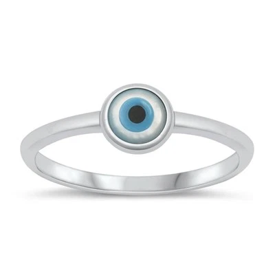 Mother of Pearl Fashion Evil Eye Ring New .925 Sterling Silver Band Sizes 3-10 - Image 1 of 3