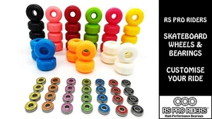 PACK OF 4 SKATEBOARD WHEELS 52mm 99A & ABEC 9 BEARINGS - CUSTOMISE YOUR WHEELS - Picture 1 of 6
