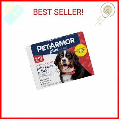 PetArmor Plus Prevención de pulgas y garrapatas para perros, tratamiento de pulgas y garrapatas para perros, 3  Foto 1 de 2