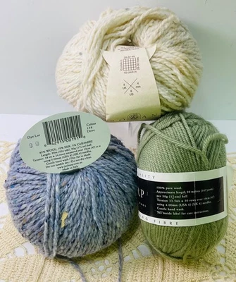 Lote de 3 hilos Jo Sharp/Rowan de lana vintage verde, crema, azul Foto 1 de 4