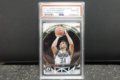 Giannis Antetokounmpo 2017 Panini Donruss Optic Swishful Thinking Milwaukee PSA Foto 1 de 3