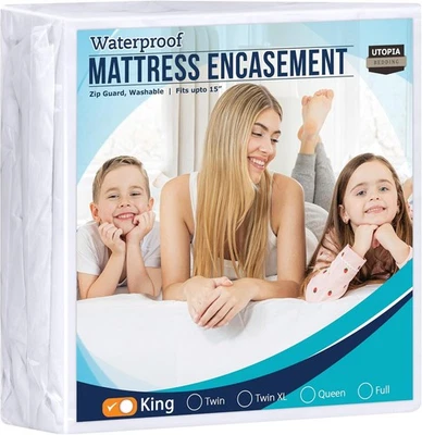 Utopia Bedding Colchão com Zíper Encasement King, 100% Impermeável Branco  - Imagem 1 de 4