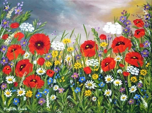 Original Floral Painting "Countryside Meadow" 12x 9" Canvas Board by Judith Rowe - Picture 1 of 2