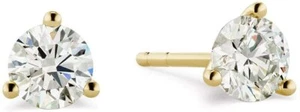 Pendientes de tachuelas martini de diamantes de 3 clavijas de oro 14 K 1/2 o 2/3 cttw creados en laboratorio - Imagen 1 de 12