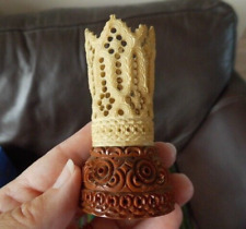 ANTIQUE CARVED COQUILLA NUT AND BOVINE BONE DICE SHAKER....DAMAGED... 3.5" High
