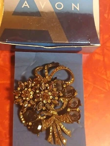Avon Bouquet di Fiori Strass Topazio Nero Spilla Floreale Scatola Originale 3 in. - Foto 1 di 18
