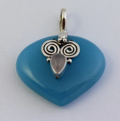 Ciondolo In Chalcedon Con Quarzo Rosa In Argento 925 Blu Gioiello Regalo Nuovo - Immagine 1 di 2