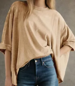 Dokotoo Womens Oversized Croptop T-shirt Tan Size Large - Picture 1 of 8