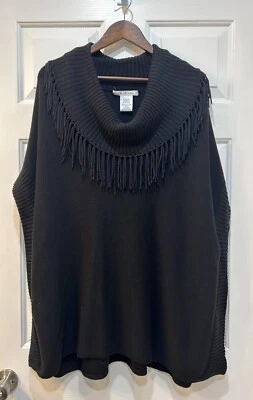 Poncho suéter con infusión de cachemir Caroline Grace OS negro flecos capa occidental Foto 1 de 4