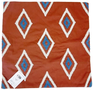 NEW Surya Zulu ZLU-001 18X18” Square Cotton Pillow Cover Rust Orange/Beige/Blue - Picture 1 of 4