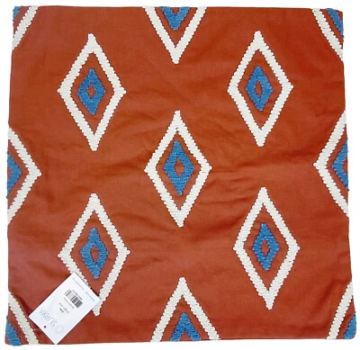NEW Surya Zulu ZLU-001 18X18” Square Cotton Pillow Cover Rust Orange/Beige/Blue - Image 1 of 4