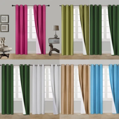 2PC HEAVY THICK SOLID GROMMET PANEL WINDOW CURTAIN DRAPES BLACKOUT FLOCKING K34 - Image 1 of 2