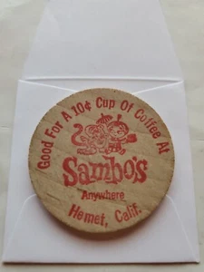 10 Cent Kaffee Sambo's Restaurant Hement California Holz Nickel/Token -72 - Bild 1 von 2
