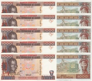 LOT, Guinea 1000 Francs (1998) p37a x 5 PCS UNC - Picture 1 of 4