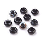 30pcs Rondelle Natural Black Agate European Large Hole Beads Loose Spacer 14x8mm