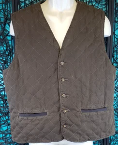 WOOLRICH VEST MENS LARGE BROWN BUTTON QUILTED FLANNEL LINED BUCKLE BACK OUTDOORS - Picture 1 of 14