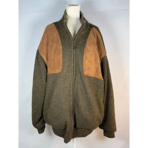 Vintage Orvis Wool Cashmere Sweater Jacket Mens XXL 2XL Green Suede Patches - Picture 1 of 11