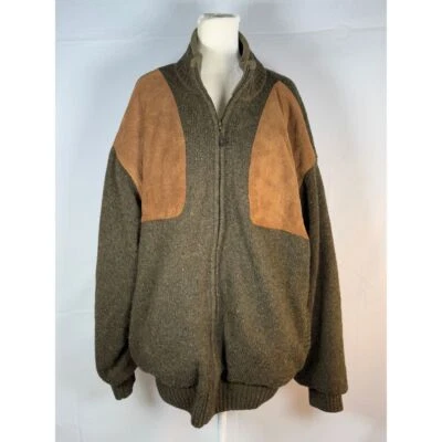 Vintage Orvis Wool Cashmere Sweater Jacket Mens XXL 2XL Green Suede Patches - Image 1 of 4