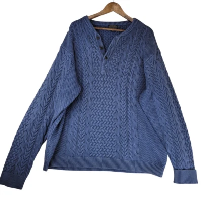 Pendleton Heavy Cable Knit Fisherman Sweater Mens 2XL Blue Henley Neck Pullover - Image 1 of 4