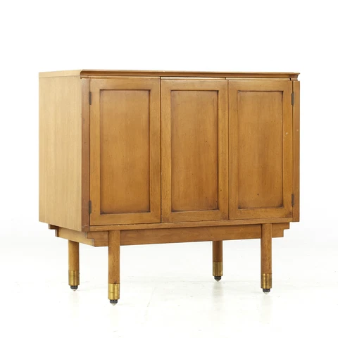 Bert England Mid Century Walnut and Brass Bar Cabinet Cover