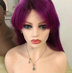 noa purple straight fringe lace front brazilian 100% human hair long wig - Picture 1 of 3