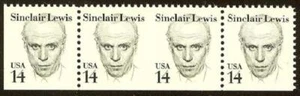 1856c - 14c Imperf Between Error / EFO Bottom Strip of 4 " Sinclair Lewis" MNH - Picture 1 of 1