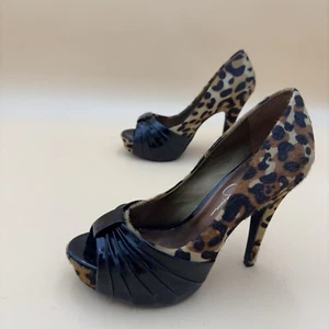 Jessica Simpson Leopard High Heel Platform Shoes Black Patent 7.5 B - Picture 1 of 6