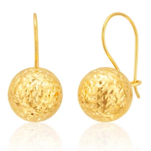 9ct Yellow Gold Diamond Cut 10mm Ball Earwire Earrings - Picture 1 of 2