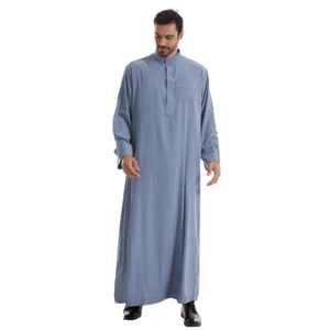 Muslim Men Plain Kaftan Robe Dishdasha Thobe Jubba Thoub Abaya Saudi Arab Prayer - Picture 1 of 28