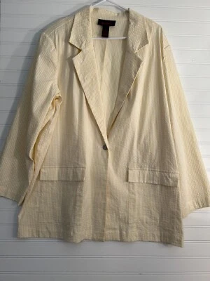 Denim & Co Boyfriend Blazer Women's 1X Yellow White Striped Seersucker - Image 1 of 4