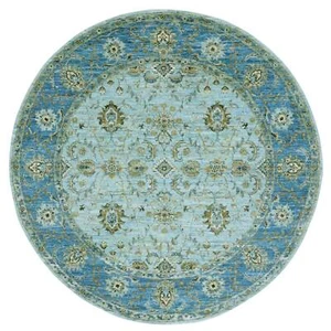 6'x6' Beau Blue Shah Abbas Pattern Hand Knotted Wool Round Oriental Rug R76046 - Picture 1 of 7