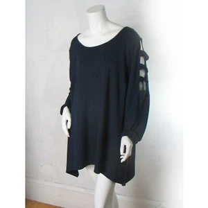 NWT Alyx Size 3X Navy Blue Tee Knit Ooh-La-La Open Arm Lacing Top Machine Wash - Picture 1 of 8