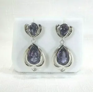8.04 ct Lab-Created Colour Change Alexandrite Sterling Silver Drop Post Earrings - Picture 1 of 12