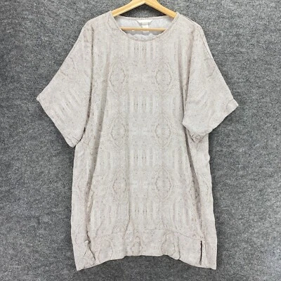 H&M Top Women 10 Beige Floral Tunic Short Sleeve Sheer - Image 1 of 4