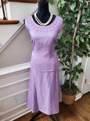 Ночная студия женщин фиолетовый льняной круглый вырез Топ и длинная юбка 2 изделия костюм 10 - Изображение 1 из 4