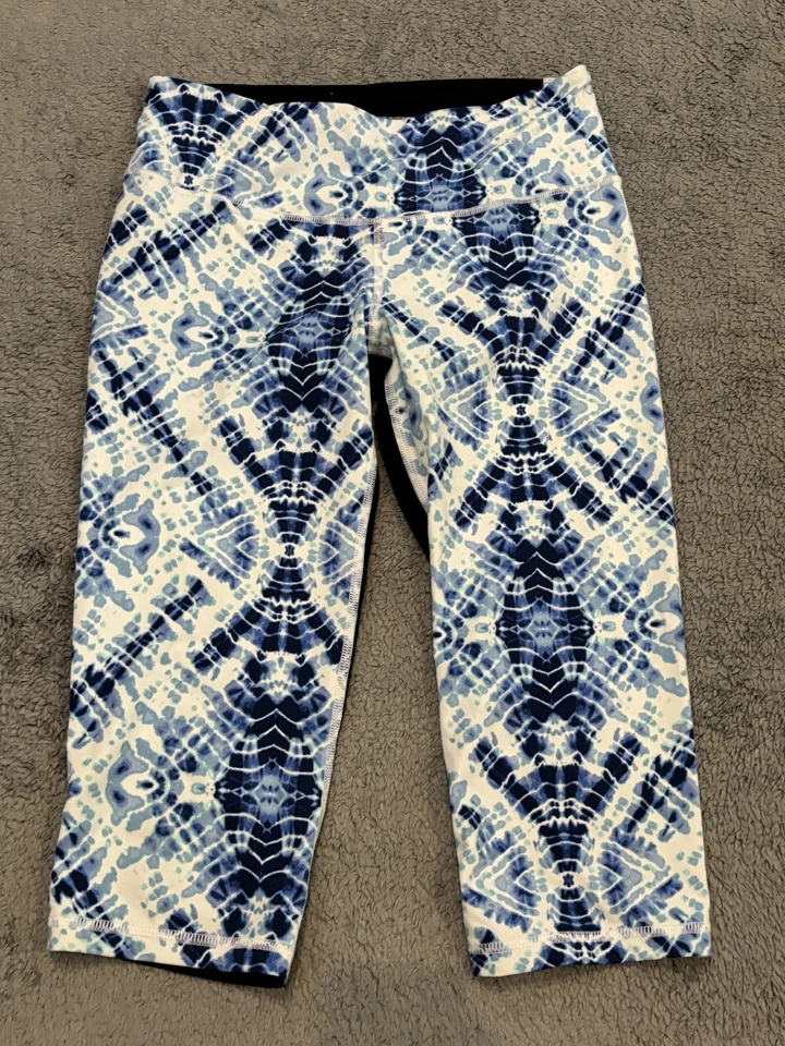 Victorias Secret VSX Sport Pants Womens M Blue Tie Dye Capri Cropped Stretch - Image 1 of 4